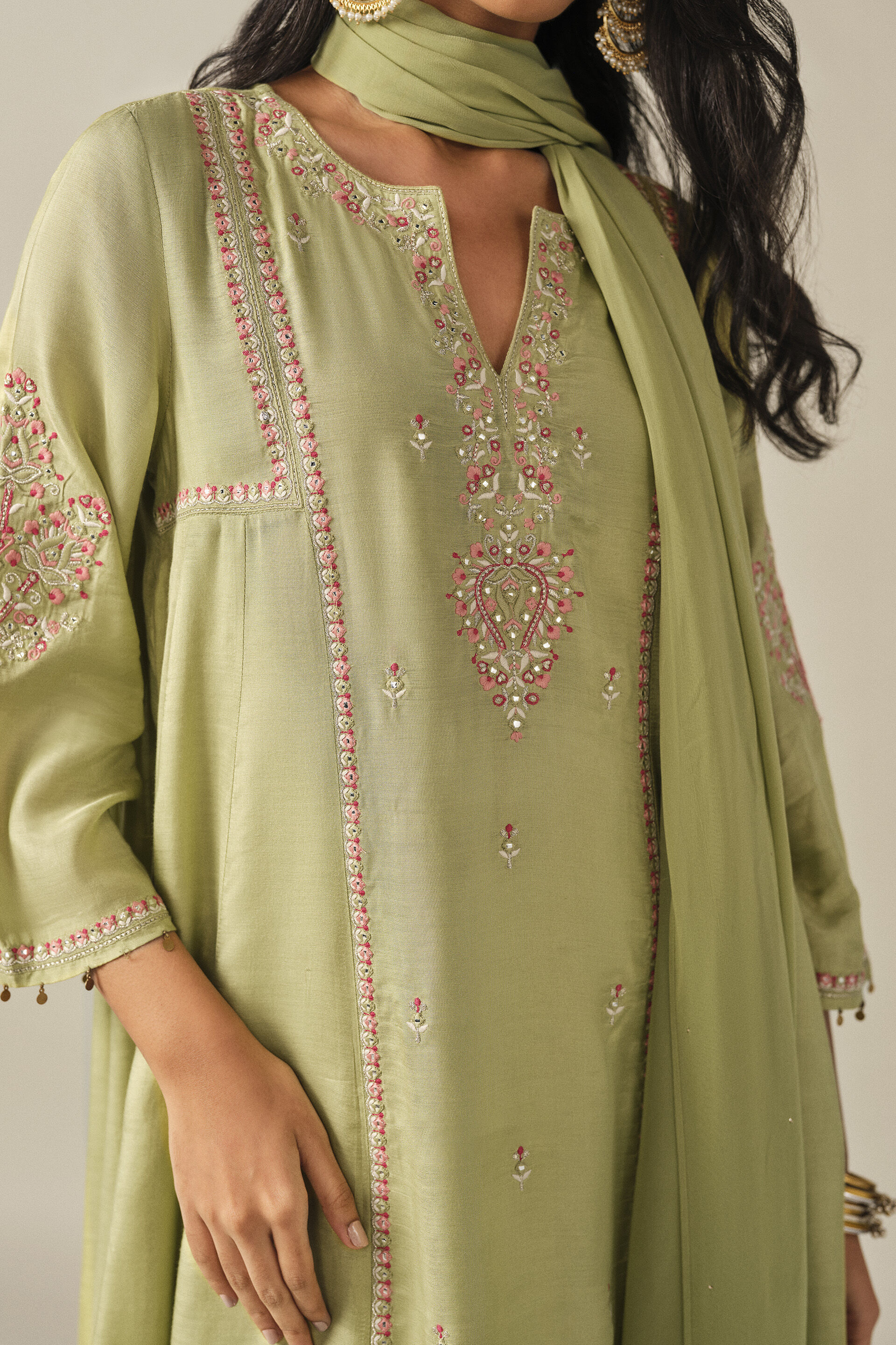 A-line Kurta Set in Sage, Sage Green, image 4